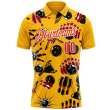Custom Gold Orange-White Bowling Ball And Pins Strike Performance Polo Shirt