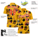 Custom Gold Orange-White Bowling Ball And Pins Strike Performance Polo Shirt