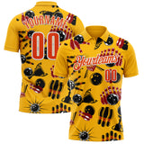 Custom Gold Orange-White Bowling Ball And Pins Strike Performance Polo Shirt