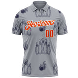 Custom Gray Orange-White Fire Bowling Ball And Pins Performance Polo Shirt
