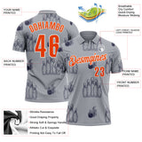 Custom Gray Orange-White Fire Bowling Ball And Pins Performance Polo Shirt