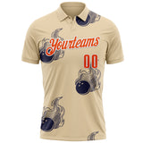 Custom City Cream Orange-White Fire Bowling Ball Performance Polo Shirt