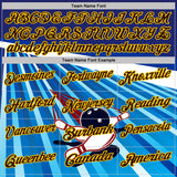Custom Navy Brown Blue-Yellow Bowling Ball And Pins Strike Performance Polo Shirt