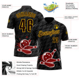 Custom Black Brown-Yellow Bowling Ball And Pins Strike Performance Polo Shirt