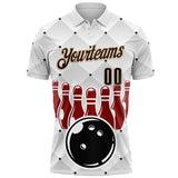 Custom White Brown-City Cream Bowling Ball And Pins Performance Polo Shirt