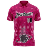 Custom Hot Pink Black-White Fire Bowling Ball Performance Polo Shirt