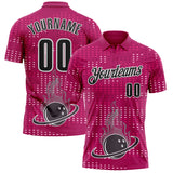 Custom Hot Pink Black-White Fire Bowling Ball Performance Polo Shirt