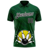 Custom Green Black-White Bowling Ball And Pins Strike Performance Polo Shirt