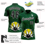Custom Green Black-White Bowling Ball And Pins Strike Performance Polo Shirt