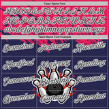 Custom Royal Steel Gray Hot Pink-White Bowling Ball And Pins Strike Performance Polo Shirt