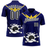 Custom Royal Steel Gray-White Bowling Ball And Pins Strike Performance Polo Shirt