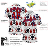 Custom White Red-Royal Bowling Ball And Pins Strike Performance Polo Shirt