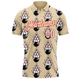Custom City Cream White-Orange Bowling Ball And Pins Strike Performance Polo Shirt