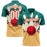 Custom Teal White City Cream-Orange Bowling Ball And Pins Strike Performance Polo Shirt