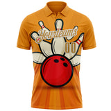 Custom Bay Orange Old Gold-White Bowling Ball And Pins Strike Performance Polo Shirt