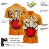Custom Bay Orange Old Gold-White Bowling Ball And Pins Strike Performance Polo Shirt