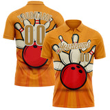 Custom Bay Orange Old Gold-White Bowling Ball And Pins Strike Performance Polo Shirt