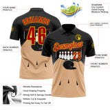 Custom Black Red Vegas Gold-Yellow Bowling Ball And Pins Performance Polo Shirt