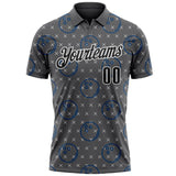 Custom Steel Gray Black-White Bowling Ball Performance Polo Shirt