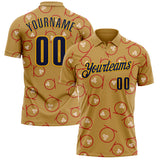 Custom Old Gold Navy-Gold Bowling Ball Performance Polo Shirt