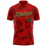 Custom Red Navy-Gold Bowling Ball And Pins Strike Performance Polo Shirt
