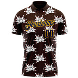 Custom Brown Navy-Gold Bowling Ball And Pins Strike Performance Polo Shirt
