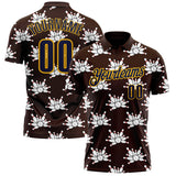 Custom Brown Navy-Gold Bowling Ball And Pins Strike Performance Polo Shirt