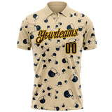 Custom City Cream Brown-Gold Bowling Ball And Pins Strike Performance Polo Shirt