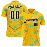 Custom Yellow Brown-White Bowling Pins Performance Polo Shirt