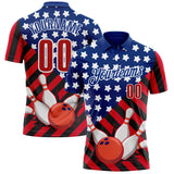 Custom Royal Red Black-White Patriotic American Flag Bowling Ball And Pins Strike Performance Polo Shirt