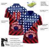 Custom Royal Red Black-White Patriotic American Flag Bowling Ball And Pins Strike Performance Polo Shirt
