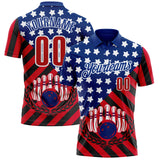 Custom Royal Red Black-White Patriotic American Flag Bowling Ball And Pins Strike Performance Polo Shirt