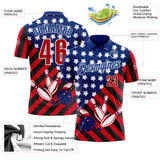 Custom Royal Red Black-White Patriotic American Flag Bowling Ball And Pins Strike Performance Polo Shirt