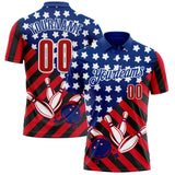 Custom Royal Red Black-White Patriotic American Flag Bowling Ball And Pins Strike Performance Polo Shirt