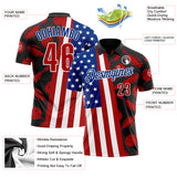 Custom Black Red White-Royal Patriotic American Flag Bowling Ball And Pins Strike Performance Polo Shirt