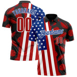 Custom Black Red White-Royal Patriotic American Flag Bowling Ball And Pins Strike Performance Polo Shirt