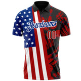 Custom Black Red White-Royal Patriotic American Flag Bowling Ball And Pins Strike Performance Polo Shirt