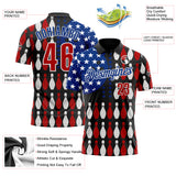 Custom Black Red White-Royal Patriotic American Flag Bowling Ball And Pins Performance Polo Shirt