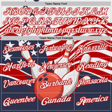 Custom White Navy-Red Patriotic American Flag Bowling Ball And Pins Strike Performance Polo Shirt