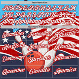 Custom Sky Blue White Navy-Red Patriotic American Flag Bowling Ball And Pins Strike Performance Polo Shirt