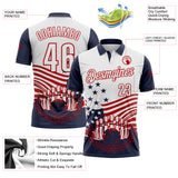 Custom White Navy-Red Patriotic American Flag Bowling Ball And Pins Strike Performance Polo Shirt