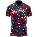 Custom Navy White-Red Patriotic Stars Bowling Balls Performance Polo Shirt