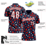 Custom Navy White-Red Patriotic Stars Bowling Balls Performance Polo Shirt