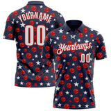 Custom Navy White-Red Patriotic Stars Bowling Balls Performance Polo Shirt
