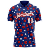 Custom Royal White-Red Patriotic Stars Bowling Balls Performance Polo Shirt
