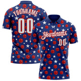 Custom Royal White-Red Patriotic Stars Bowling Balls Performance Polo Shirt