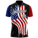 Custom Black White Royal-Red Patriotic American Flag Bowling Balls Performance Polo Shirt