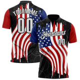 Custom Black White Royal-Red Patriotic American Flag Bowling Balls Performance Polo Shirt