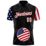 Custom Black White Royal-Red Patriotic American Flag Bowling Balls Performance Polo Shirt