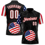Custom Black White Royal-Red Patriotic American Flag Bowling Balls Performance Polo Shirt